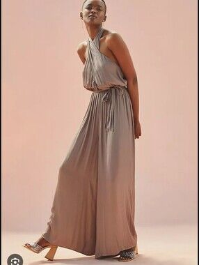 Nwot-Anthropologie Astr Taupe Halter Maxi Dress with Tie Waist